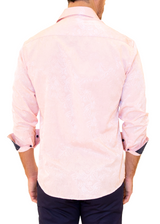 Paisley Texture Solid Pink Button Up Men's Long Sleeve Dress Shirt