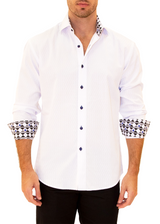 Zig-Zag Texture Solid White Button Up Men's Long Sleeve Dress Shirt