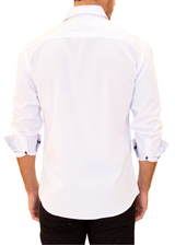 Zig-Zag Texture Solid White Button Up Men's Long Sleeve Dress Shirt