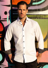 Men's White Button Up Long Sleeve Dress Shirt