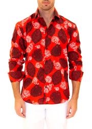 Wild West Printed Long Sleeve Dress Shirt Red