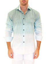 Green Gradient Linen Button Up Long Sleeve