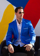 Satin Finish Evening Blazer Solid Blue