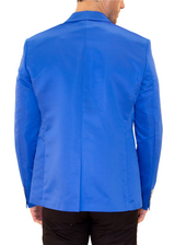 Satin Finish Evening Blazer Solid Blue