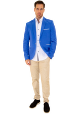 Satin Finish Evening Blazer Solid Blue