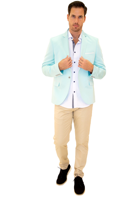 Satin Finish Evening Blazer Solid Turquoise