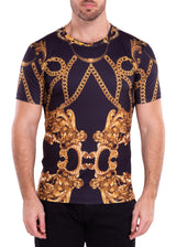 Mirrored Gold Chains Bold Printed All-Over Graphic Tee Black