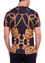 Mirrored Gold Chains Bold Printed All-Over Graphic Tee Black