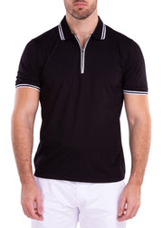 Men's Essentials Solid Black Zipper Polo Shirt