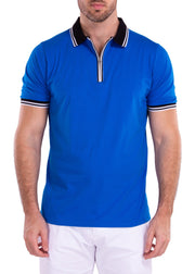 Men's Essentials Solid Blue Zipper Polo Shirt