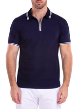 Men's Essentials Solid Navy Zipper Polo Shirt