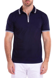 Men's Essentials Solid Navy Zipper Polo Shirt