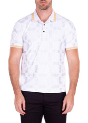 Aztec Spiral Detail White Metallic Polo Shirt