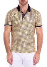 Moroccan Textile Pattern Printed Yellow Polo Shirt