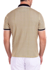 Moroccan Textile Pattern Printed Yellow Polo Shirt