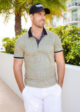 Moroccan Textile Pattern Printed Yellow Polo Shirt