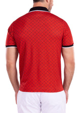 Geometric Kaleidoscope Contrast Red Printed Polo Shirt