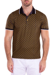 Geometric Kaleidoscope Contrast Yellow Printed Polo Shirt