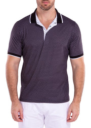 Contrast Triangle Pattern Printed Polo Shirt Black