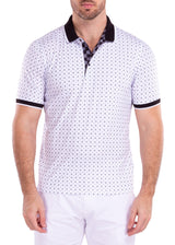 Geometric Mini Diamond Pattern Printed Polo Shirt White