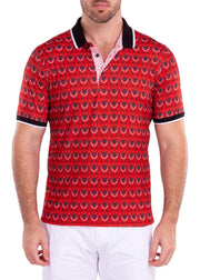 Moroccan Paisley Pattern Printed Polo Shirt Red