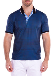 Moroccan Motif Pattern Printed Polo Shirt Navy