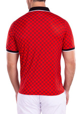 Contrast Checkered Pattern Printed Polo Shirt Red