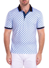 Contrast Checkered Pattern Printed Polo Shirt White