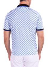 Contrast Checkered Pattern Printed Polo Shirt White