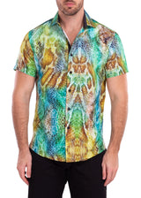 Trippy Reptile Print Short Sleeve Dress Shirt Green