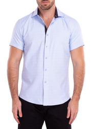 Diamond Micropattern Solid Light Blue Short Sleeve Dress Shirt