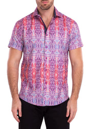 Psychedelic Kaleidoscope Boho Print Red Button Up Short Sleeve Dress Shirt