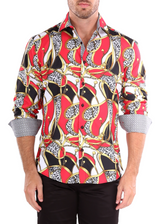 Men's Dali Inspired Red Button Up Long Sleeve Dress Shirt