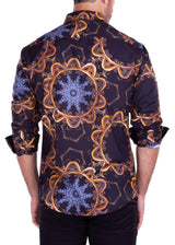 Mandala Motif Long Sleeve Dress Shirt Black