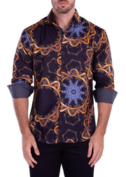 Mandala Motif Long Sleeve Dress Shirt Black