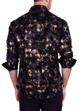 Velvet Paisley On Metallic Plaid Long Sleeve Dress Shirt Black