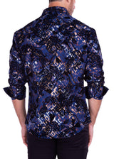 Velvet Paisley Metallic Retro Pattern Long Sleeve Dress Shirt Royal Blue