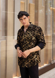 Men's Gold Button Up Long Sleeve Dress Shirt