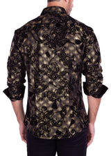 Men's Gold Button Up Long Sleeve Dress Shirt