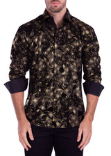 Men's Gold Button Up Long Sleeve Dress Shirt