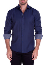 Mesh Effect Microprint Long Sleeve Dress Shirt Navy