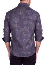 Metallic Geo Print Long Sleeve Dress Shirt Black