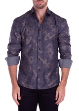 Metallic Geo Print Long Sleeve Dress Shirt Black