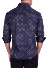 Metallic Geo Print Long Sleeve Dress Shirt Navy