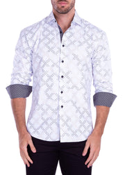 Metallic Geo Print Long Sleeve Dress Shirt White