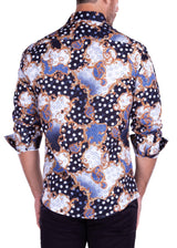 Abstract Baroque Polka Dot Pattern Long Sleeve Dress Shirt Black