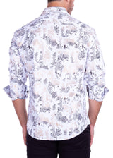 Metallic Flourish Accent On Microprint Long Sleeve Dress Shirt Royal