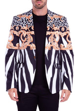 Zebra Pattern Leopard Flourish Detail Evening Blazer White