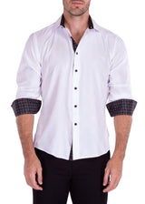 Metallic Criss-Cross Pattern Long Sleeve Dress Shirt White