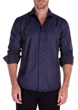 Subtle Paisley Long Sleeve Dress Shirt Navy